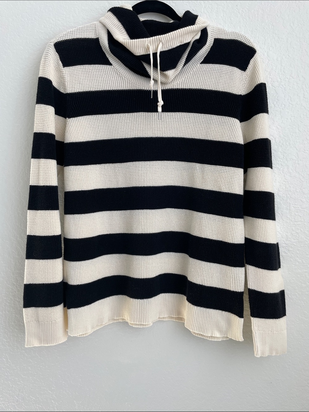 Ralph Lauren Black & Cream Striped Cowl Neck Waffle Knit Pullover • Large - Picture 9 of 9